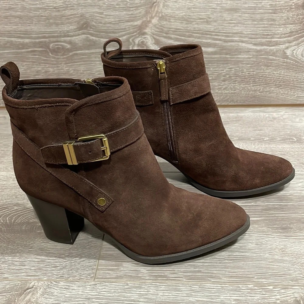 Franco Sarto L Delancy Suede Ankle Bootie Dark Java 9